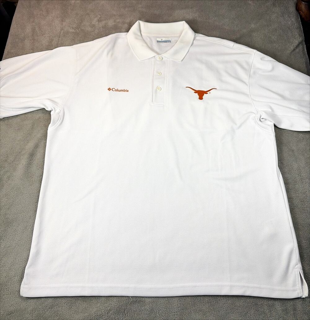 Columbia PFG Texas Longhorns Short Sleeve Polo White Mens L (XL) OmniShade